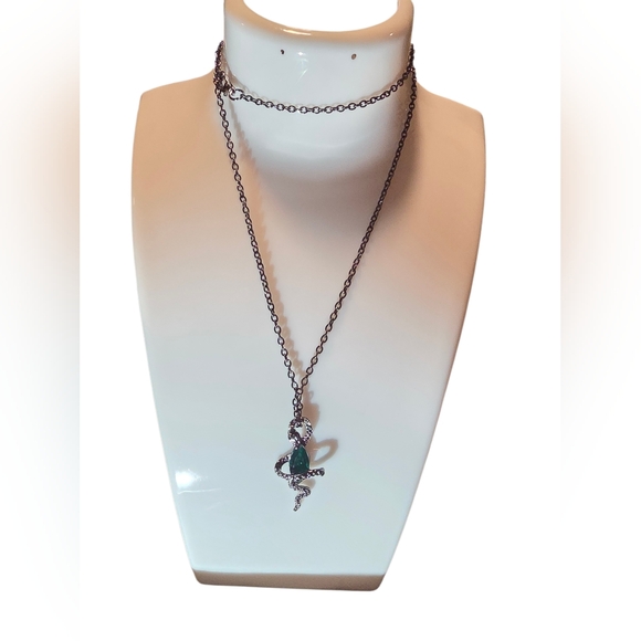 Stainless Steel Snake Pendant with Green Cubic Zirconia - Picture 3 of 3